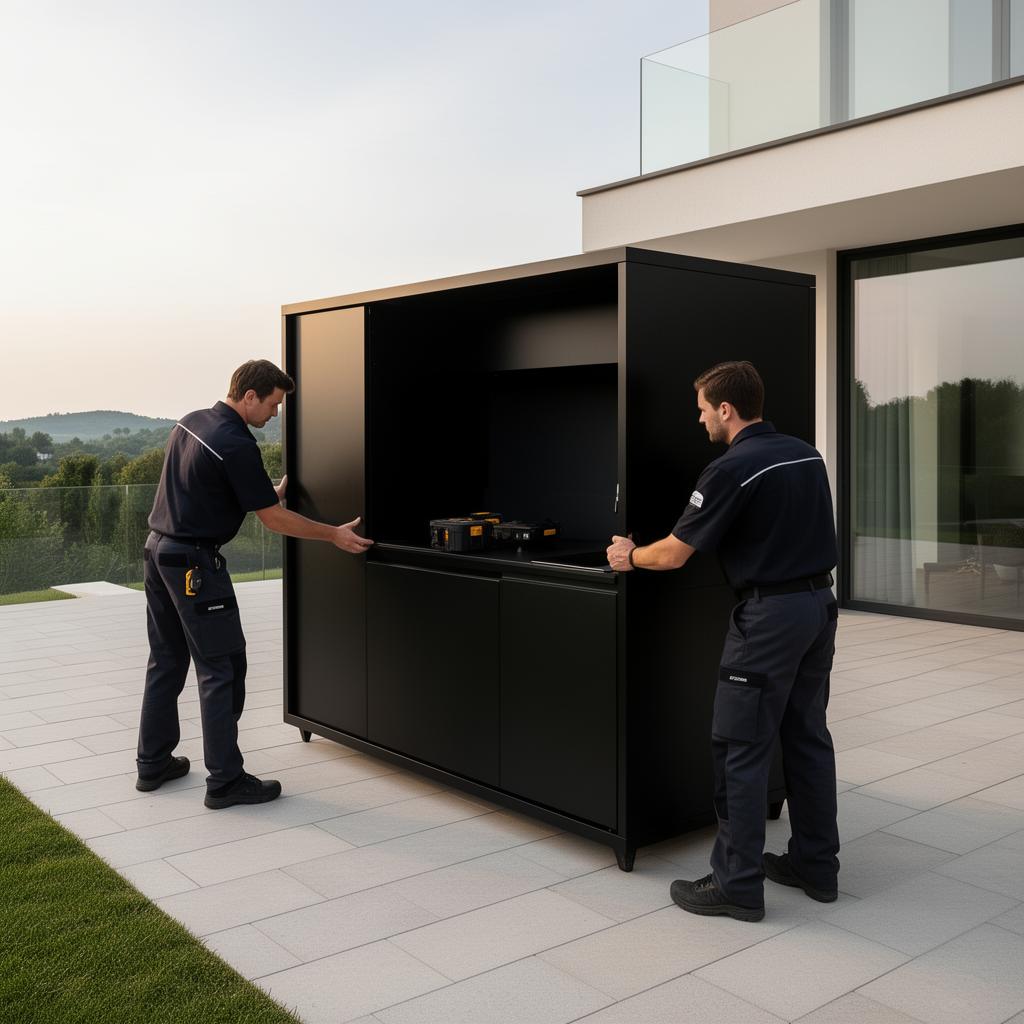 Montageteam beim Aufstellen des Outdoor Pods